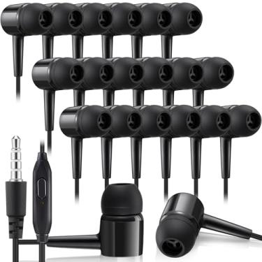 Imagem de Xinnun Pacote com 50 fones de ouvido em massa com microfone, fones de ouvido para estudantes, sala de aula, fones de ouvido com fio com plugue de 3,5 mm para crianças, adultos, biblioteca escolar