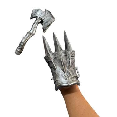 Imagem de Kit Fantasia Medieval Guerreiro Luva + Machadinha Prata - Generica