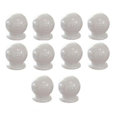 Imagem de Kit De 10 Puxadores Para Gaveta Cômoda Armário Guarda Roupa Formato De Bolinha Plástico Branco