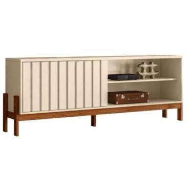 Imagem de Mobler Rack Bancada para TV até 75 Polegadas, Aurora 1.8, Madeira com Base Marrom (Pérola Metalizado/Cinamomo Mel)