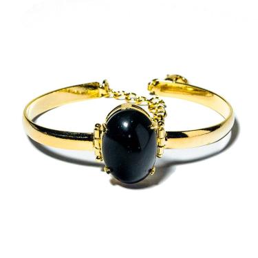 Imagem de Bracelete Obsidiana Pedra Natural Mini Cabochão Dourado