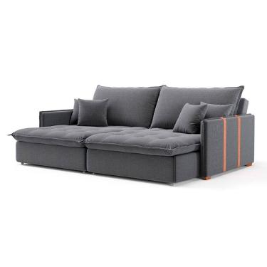 Imagem de Sofá Retrátil Sem Caixa 3 Lugares Solomons Linho Grafite 230 cm