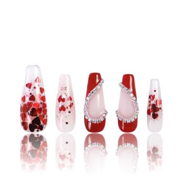 Imagem de LOVFUL Unhas De Pressão Exclusivas Para O Dia Dos Namorados, Feitas À Mão Com Cristais Totalmente Cobertos, Cobertura Reutilizáveis, Caixão Clássico Regular 3,3 Cm, Altura 154-M
