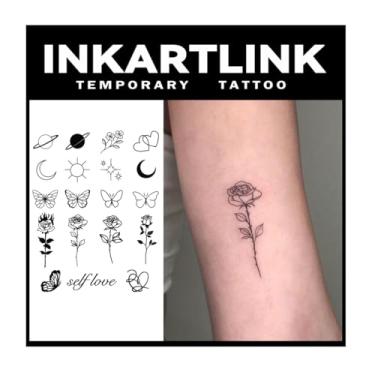 Imagem de INKARTLINK Tatuagens Temporárias, 2 Folhas De Tatuagem Semipermanente Média, Design Artístico Adulto, Duram 1 A Semanas, À Prova D'Água, Aparência Realista, Sem Adesivo, Reflexo (Sol E Borboletas)