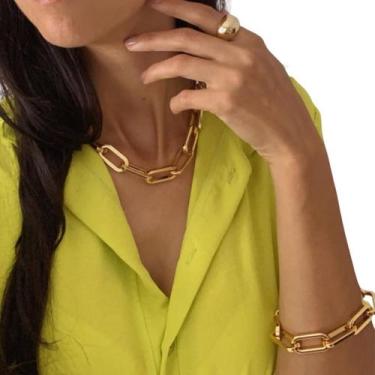 Imagem de Colar corrente elos folheada a ouro 18k - CRISTAL ROSA