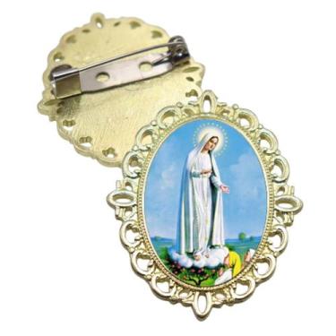 Imagem de Broche Dourado Nossa Senhora de Fatima Terno Noivo lapela Qualidade Re