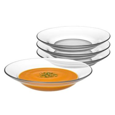 Imagem de Conjunto 4 Pratos Fundos de Vidro 22cm Milly – Transparentes, Resistentes, Elegantes para Massas, Sopas, Saladas e Caldos
