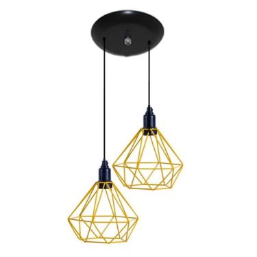 Imagem de Luminária Teto Pendente Aramado Diamante Amarelo 02 Un
