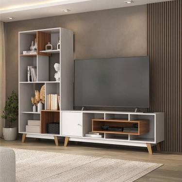Imagem de Estante Home para Tv até 65 Polegadas Prime com 1 Portas Yescasa Branco/Nogal