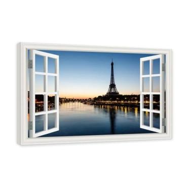 Imagem de NHLDZYH Janela de arte de parede com impressão em tela. Vista de janela falsa. Impressão de imagem natural em tela. Arte de cenário para decoração de sala de estar. (Vista da Torre Eiffel de Paris 24