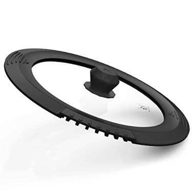 Imagem de Tampa de filtro temperado para cafeteira, macarrão, panelas de sopa - Tampa universal com aro de silicone resistente ao calor, vidro, seguro para micro-ondas - Serve para 20 a 24 cm, preta