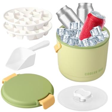 Imagem de Balde de gelo isolado portátil de 2,5 l com tampa e colher, recipiente de gelo grandes baldes de vinho para exterior, piquenique, acampamento e festa, balde de PP para freezer (verde)