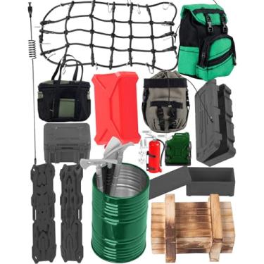 Imagem de hopsupRC Crawler Car Decoration for 1/10 Trx4 Trx6 Axia1 SCX10 Redcat,Mini Luggage Net/Simulation Package,Luggage,Wood Box,Shovel,Fuel Tanks,Recovery Board, Toolbox,Antennas,Fire Extinguisher,Green
