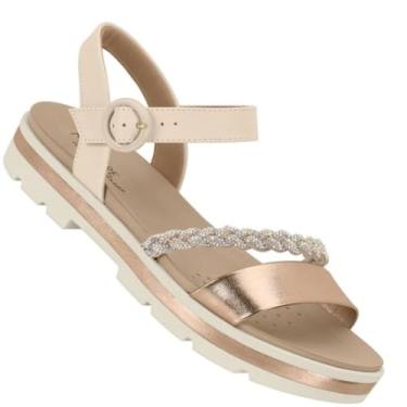 Imagem de Modare, SANDÁLIA PAPATE ORTOPÉDICA MODARE 7132.144 PLATAFORMA TIRA EM STRASS Cor:Ouro Rosado;Tamanho:35