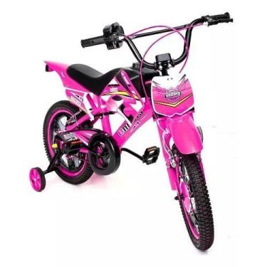 Imagem de Bicicleta Infantil Moto Cross Aro 16 Rosa Unitoys imita barulho moto