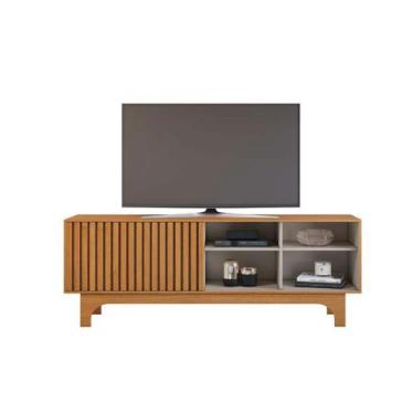 Imagem de Rack para TV 70 Polegadas Sereno 1 Porta de Correr Ripada Pés MDF Usin