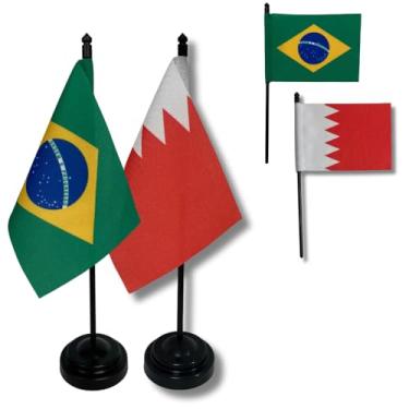 Imagem de Kit Bandeiras de Mesa Brasil e Bahrein, Base e Haste em Plástico Preto, Tecido Oxford, Uma Face