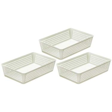 Imagem de Cesta de armazenamento colorida de plástico Ybmhome para gaveta de escritório, prateleira, gavetas de lixo para casa, despensa de cozinha ou bancada – Bandejas para escritórios e salas de aula, Branco, 3