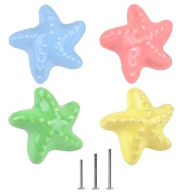 Imagem de OctinPris 10 x puxadores coloridos bonitos de cerâmica brilhante em forma de estrela do mar adorável puxador de porta armário armário gaveta cerâmica armário cozinha cômoda crianças quarto puxadores