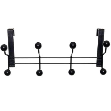 Imagem de Cabide cabideiro 8 Ganchos para Porta Parede Suporte Toalhas Mancebo Metal Preto Branco