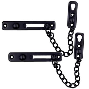 Imagem de Fecho de corrente de porta, protetor de corrente de segurança de aço inoxidável KINJOEK com trava antirroubo de mola, trava de porta polida resistente com parafusos, 2 Pack Black
