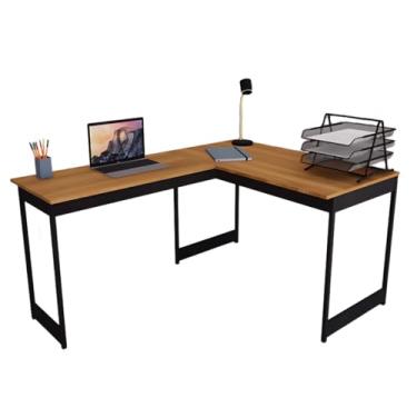 Imagem de Mesa Em L Estilo Industrial Escrivaninha De Canto Escritório Estudo Beni Camaleão (Nogal)