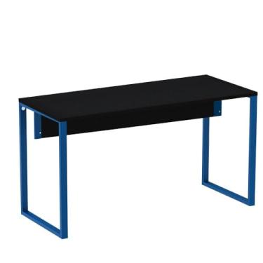 Imagem de Mesa Escritório P25 Tub Pandin 150 cm (larg) x 70 cm (prof) Tampo Mdp Preto Pé Aço Tubular Azul