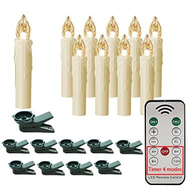 Imagem de HANNAHONG 10 Velas Cônicas De Led Sem Chama Com Controle Remoto, Cera Falsa Cintilante Pequena E Elétrica Regulável, Luzes Clipe Janela Operadas Por Bateria Para Candelabros Vara, Guirlanda, Decoraç