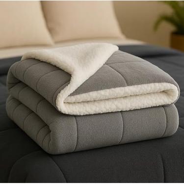 Imagem de Edredom Queen & Cobredom Casal - Kit Aconchegante com Forro Sherpa e Estampas Exclusivas para Inverno(cinza)