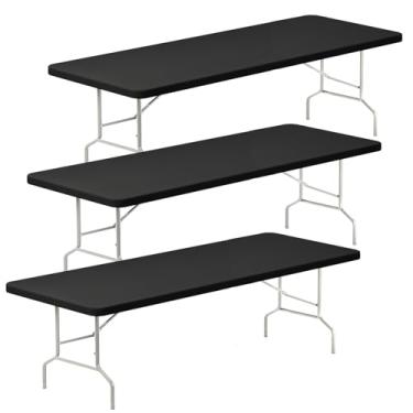 Imagem de Fixwal Toalha de mesa de 2,5 m para mesas retangulares, pacote com 3 toalhas de mesa pretas, retangulares, elastano elástico, capas de mesa de 2,8 m para festas, jantares, buffet, decorações de