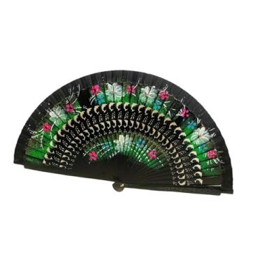 Imagem de YIJU Ventilador de mão dobrável multifuncional retrô para festas de cosplay e acessórios de dança, Preto