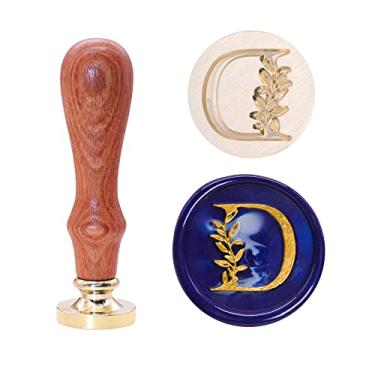 Imagem de SWANGSA Selo de cera inicial D alfabeto, carimbo de vedação vintage elegante com letras botânicas para convite de festa de casamento, embrulho de presente, envelope, cartão de Natal de Ação de Graças (D)