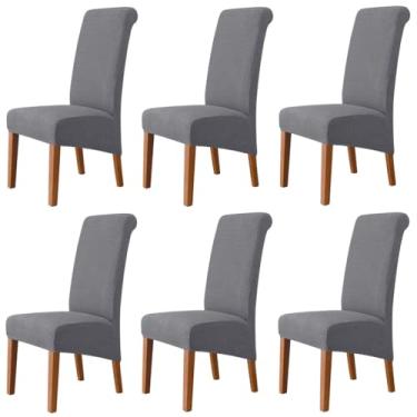 Imagem de Lzyjckh Capas elásticas para cadeiras de jantar, Capa para cadeiras com encosto alto, Protetor de cadeira removível e lavável, para decoração de casa, hotel, banquete, festa,Dark gray,6PCS
