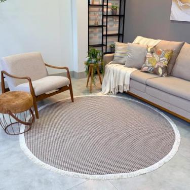 Imagem de Tapete Entrada Redondo 1x1m Palha Quadriculado Antiderrapante Para Espaços Aconchegantes