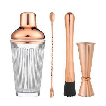 Imagem de Conjunto de coqueteleira – Kit de coqueteleira com ferramentas de mistura e coador de aço inoxidável, conjunto de ferramentas de barra premium para artesanato de martinis e coquetéis de uísque (ouro