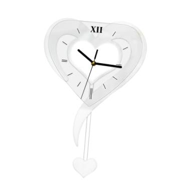 Imagem de WeiLaiKeQi Relógio de parede em formato de coração em acrílico elegante, relógio de parede com movimento silencioso para presente, decoração de casa, cozinha, Prata