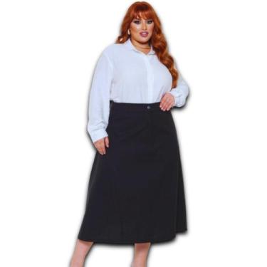 Imagem de Saia Midi Evasê Plus Size Linho com Recorte nas Laterais - Amoplus, Pr