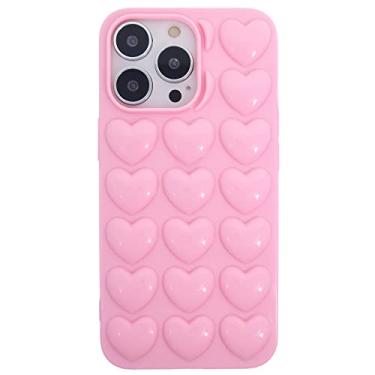 Imagem de DMaos Capa feminina para iPhone 14/iPhone 13 3D Pop Bubble Heart Kawaii, fofa feminina de 6,1 polegadas - rosa bebê