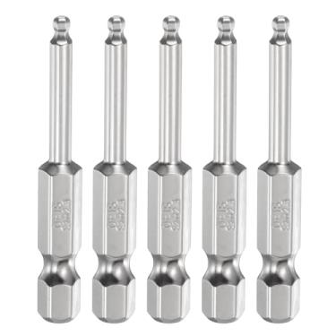 Imagem de HARFINGTON 5 peças de pontas esféricas hexagonais H2.5 (2,5 mm) cabeça 1/10.2 cm haste sextavada 50 mm (2") de comprimento magnético S2 aço métrico chave de fenda chave de broca soquete ferramenta