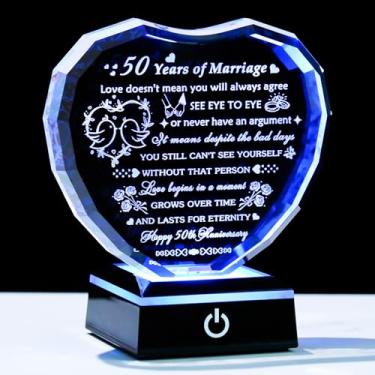 Imagem de Arikyrist Presentes de cristal de aniversário de 50 anos para casais e pais, presentes de lembrança de coração gravados a laser de 50 anos para esposa e marido, presente romântico de 50 anos de
