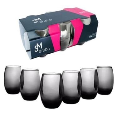Imagem de Jogo De Copos Aruba Long Drink 465ml 6 Peças Cinza Fumê RJ30611 - Nadi