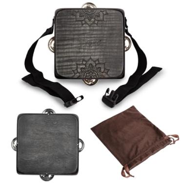 Imagem de Tambor de cajon pandeiro com jingles, alça usável, bolsa de armazenamento, instrumento de percussão portátil, cajon portátil para prática de ritmo e performance ao vivo (preto)