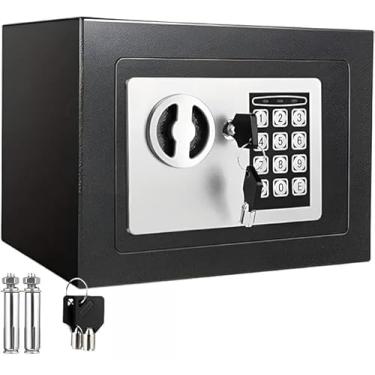 Imagem de Cofre Eletrônico Digital com Teclado e Chave | 23 x 17 x 17 cm | Preto | Sistema de Bloqueio Digital e Mecânico