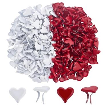 Imagem de PH PandaHall 400 peças mini brads em forma de coração, 2 cores de metal fixadores de papel de ferro para scrapbooking brads pastel para cartões de fotos, casa, escritório, escola, projeto, álbum de