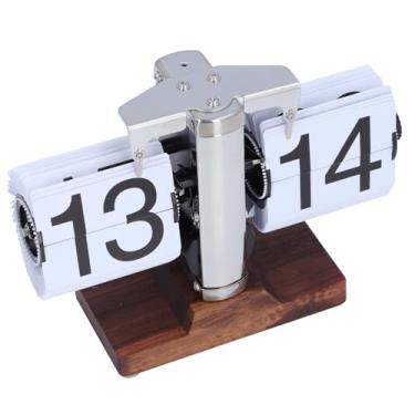 Imagem de WALFRONT Relógio de Mesa de Estilo Retro Base de Madeira Relógio de Mesa Fácil de Ler 24 Horas Mecânico para Sala de Estudo Sala de Estudo, 304 Material de Aço Inoxidável (Branco)