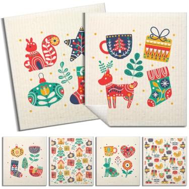 Imagem de Pacote com 6 panos de prato suecos para cozinha | Toalhas de prato de aquarela | Toalhas de papel reutilizáveis laváveis | Panos de esponja de celulose que não arranham | Sem odor, biodegradáveis