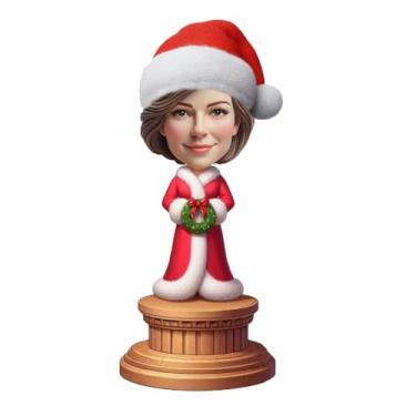 Imagem de Guirlanda de Papai Noel, guirlanda de senhora que balança a cabeça, feita à mão, lembrança de Natal atemporal para preservação da família, lembranças clássicas de férias com decoração, perfeita para