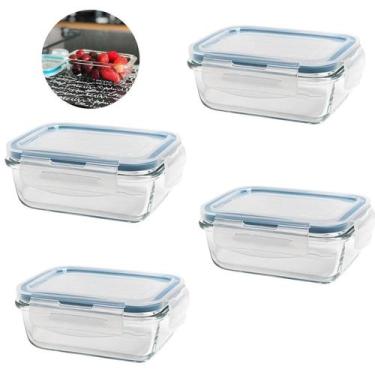 Imagem de Kit 4 Potes De Vidro Hermetico Retangular 370 Ml - Ad - Ad Importação