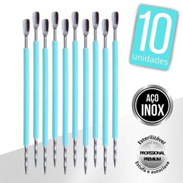 Imagem de Kit 10 Espátula Mista Empurrador Curvo Palito Silicone Cutícula Manicu