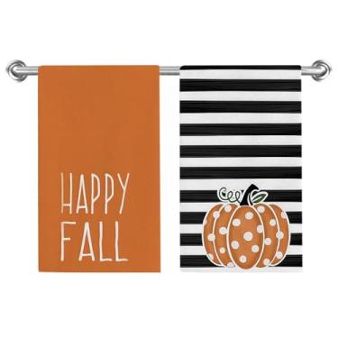 Imagem de Conjunto de 2 toalhas de prato Hello Pumpkin Fall Toalhas de cozinha, folhas de bordo, 45 x 66 cm, panos de prato de secagem com listras e bolinhas para cozinha, banheiro, decoração de casa